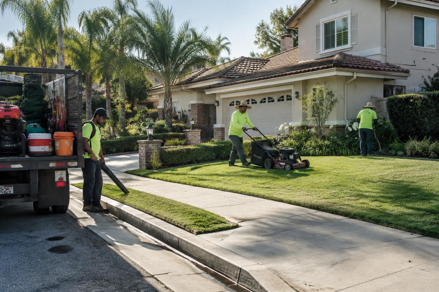 Camarillo landscaping crew mowing a lawn — local SEO for landscapers in Camarillo, CA Camarillo landscaping crew mowing a lawn — local SEO for landscapers in Camarillo, CA
