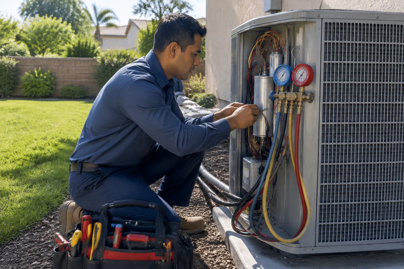 Moorpark HVAC technician servicing a home system, local SEO for HVAC companies in Moorpark, CA Moorpark HVAC technician servicing a home system, local SEO for HVAC companies in Moorpark, CA