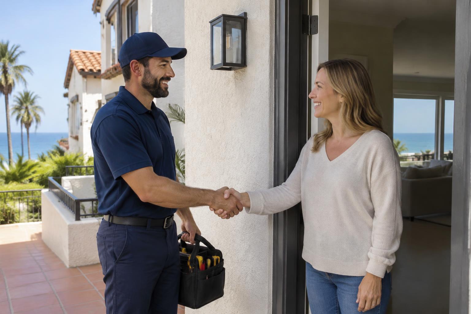 Port Hueneme plumber meeting a homeowner, local SEO for plumbing companies in Port Hueneme, CA Port Hueneme plumber meeting a homeowner, local SEO for plumbing companies in Port Hueneme, CA